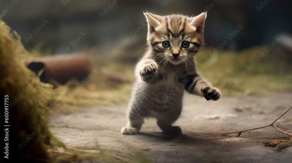 Fototapeta premium A playful kitten chasing its tail. AI generated