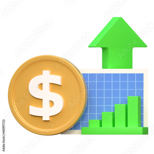 dollar money price statistic up high finance icon 3d illustration