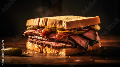Beef Brisket Sandwich Smoked Beef BBQ Sauce Barbecue Rib Burger Generative AI