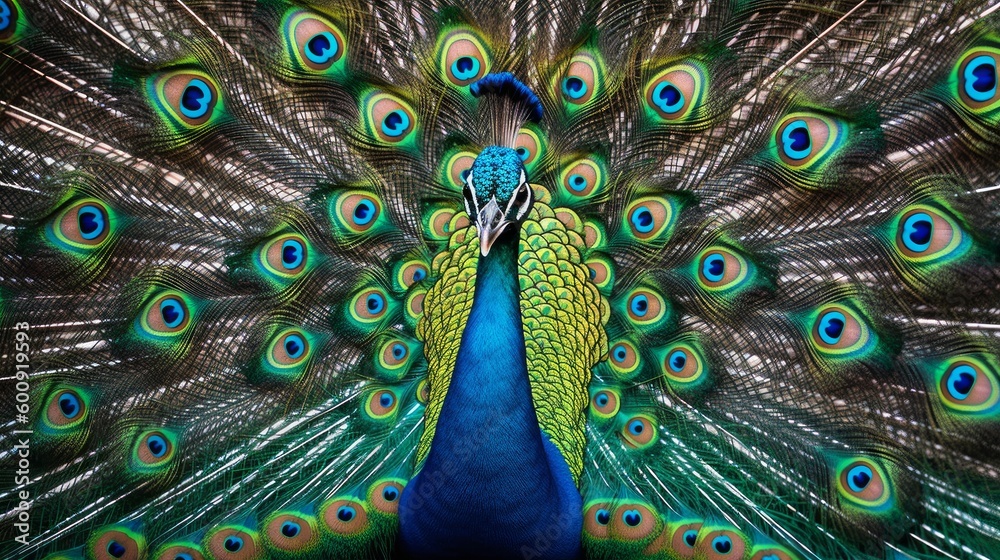 Obraz premium A proud peacock displaying its feathers. AI generated