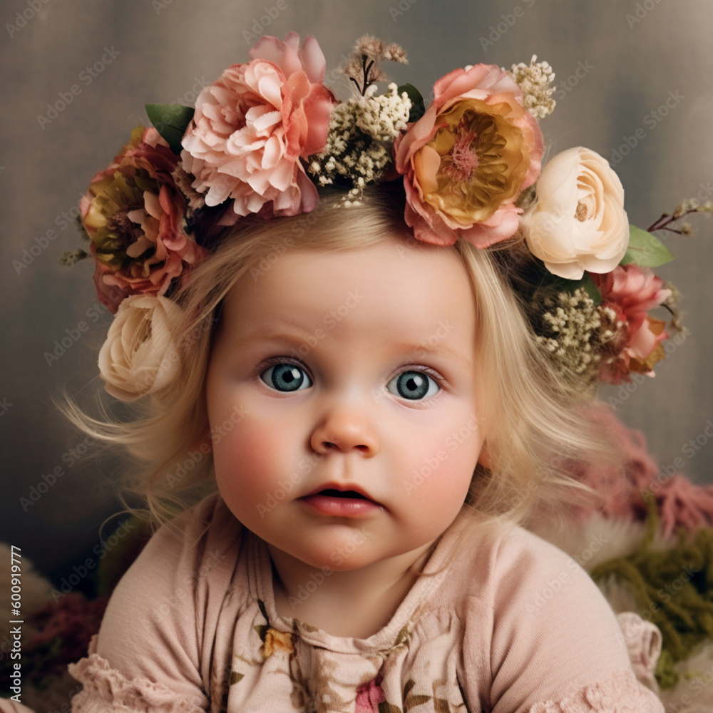 portrait of a baby with flowers portrait of a baby with flowers