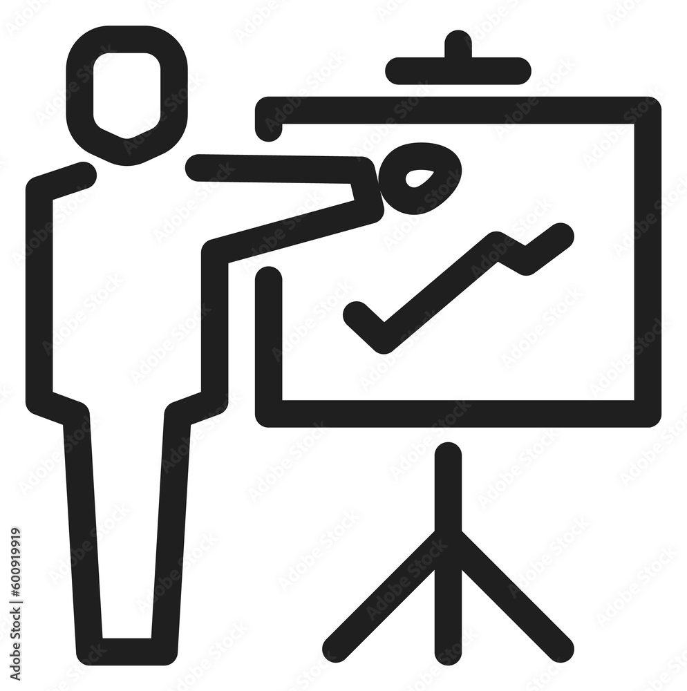 Business presentation icon. Man show statistic on seminar Business presentation icon. Man show statistic on seminar