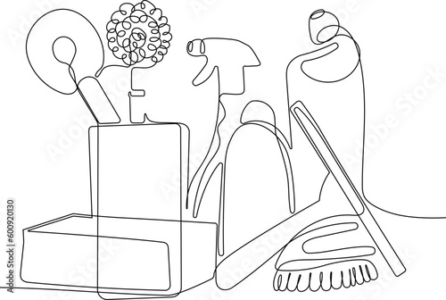 Home cleaning service landing page design concept, illustration of janitors with cleaning tools. Vector illustration