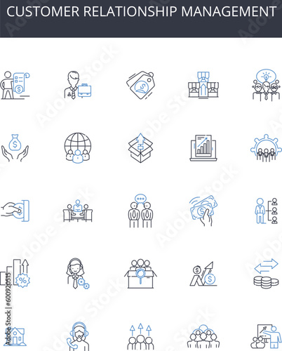 Customer relationship management line icons collection. Hsty, Integrity, Transparency, Trusrthiness, Responsiveness, Accountability, Social responsibility vector and linear illustration