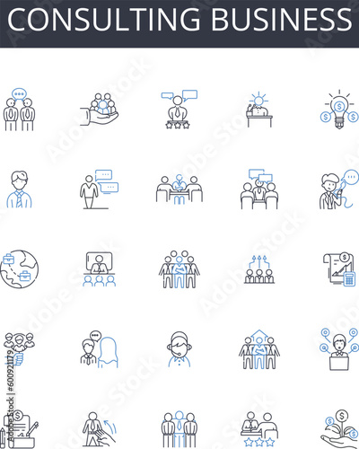 Consulting business line icons collection. Engagement, Communication, Cooperation, Dialogue, Connection, Participation, Collaboration vector and linear illustration. Association,Integration