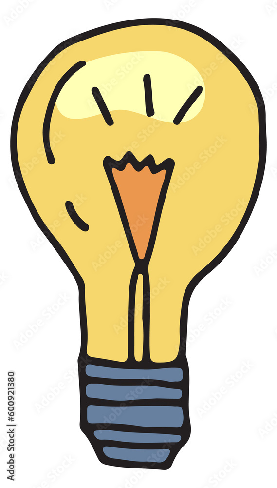 Fototapeta premium Lightbulb shining doodle. Idea symbol. Lamp icon