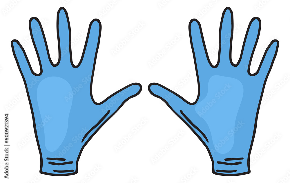 Rubber gloves icon. Blue doodle. Hand protection Rubber gloves icon. Blue doodle. Hand protection