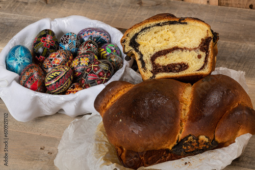 Freshly baked Romanian cakes and hand painted painted Easter eggs. 