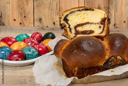 Freshly baked Romanian cakes and hand painted painted Easter eggs. 