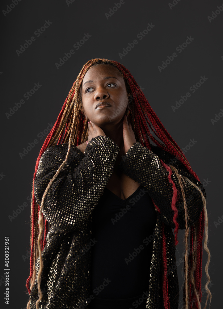 portraits of young black African American woman with long braids Stock ...
