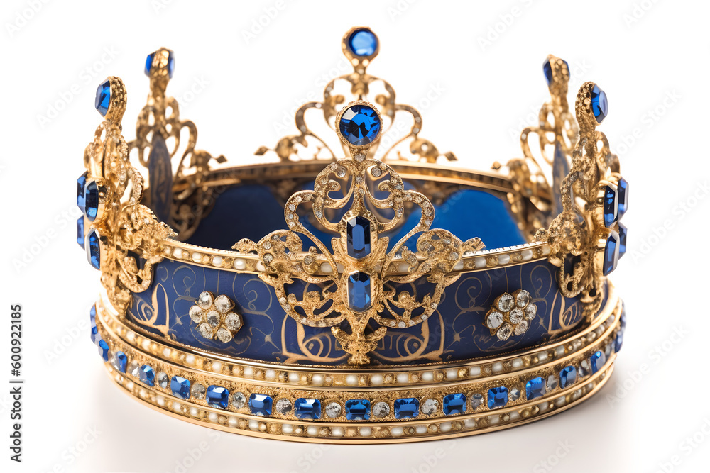 Gold jeweled crown isolated on white background. Generative AI Gold jeweled crown isolated on white background. Generative AI