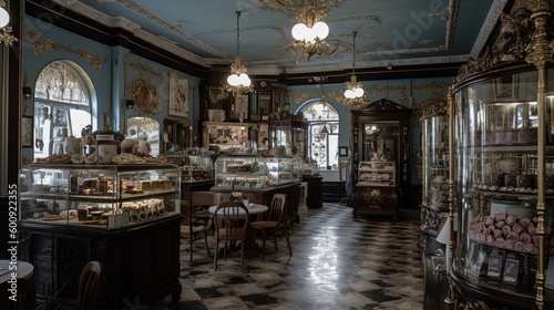 interior of vintage luxury bakery shop background, Generative Ai