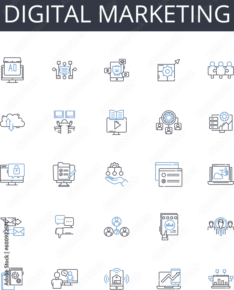 Digital marketing line icons collection. Innovation, Technology, Revolution, Integration, Transformation, Connectivity, Disruption vector and linear illustration. Automation,Intelligence,Mobility