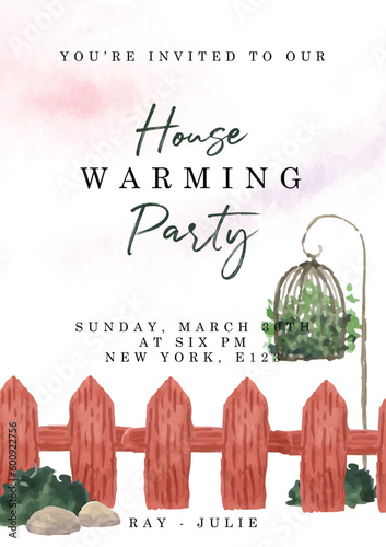garden illustration housewarming invitation template