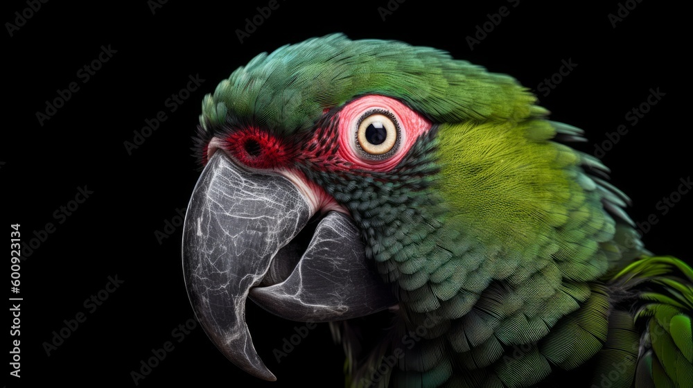 A smart parrot mimicking human speech. AI generated