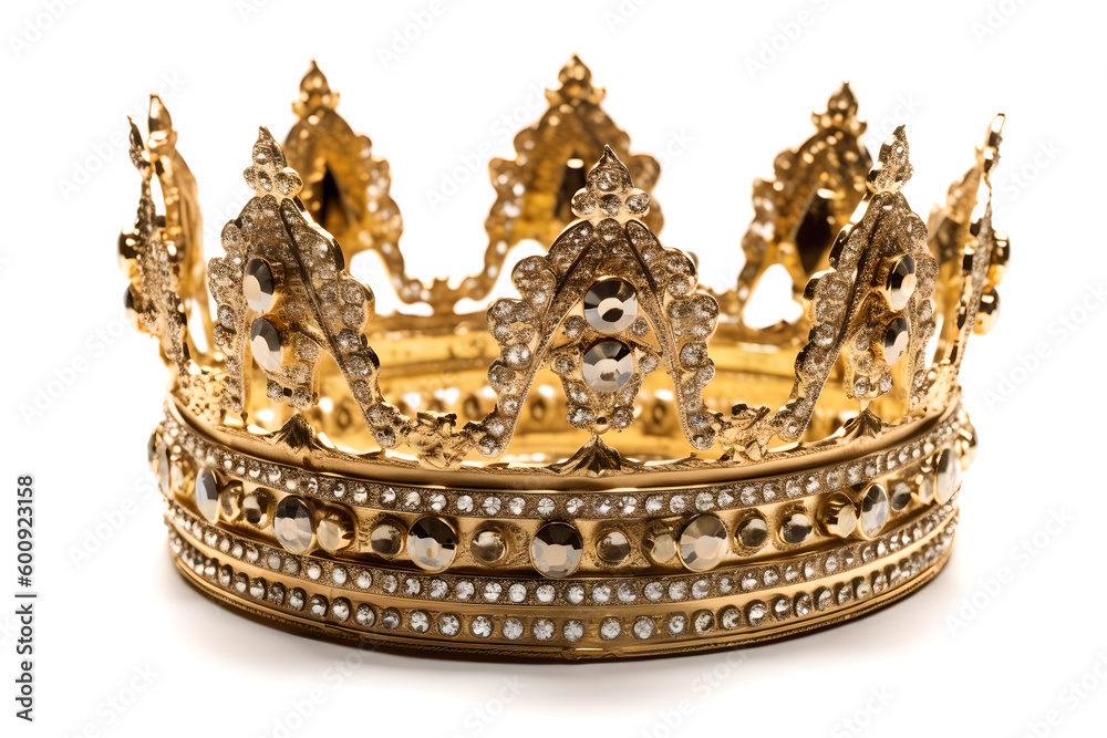 Gold jeweled crown isolated on white background. Generative AI