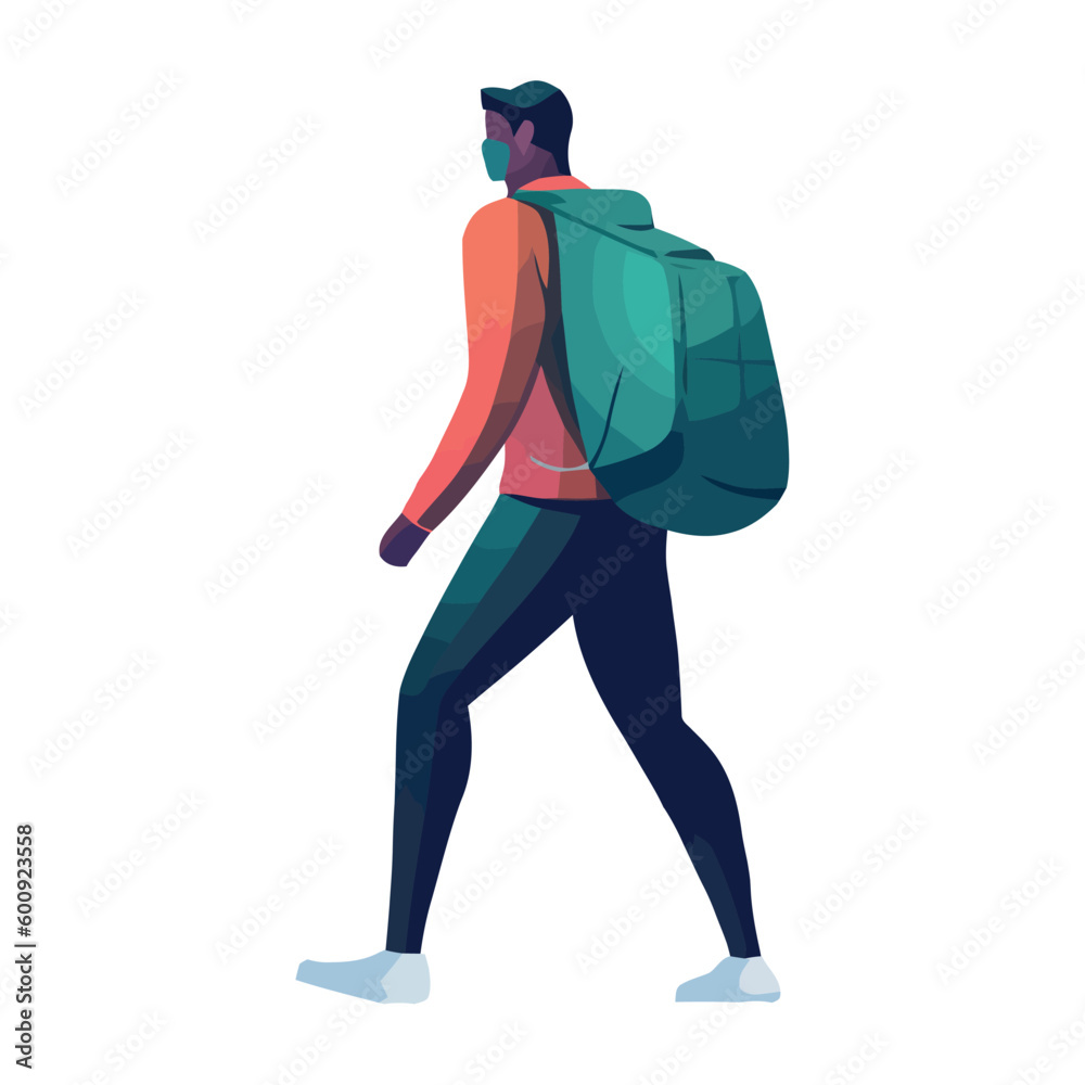Muscular businessman running with backpack for success