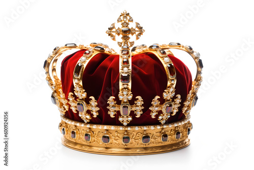 Gold jeweled crown isolated on white background. Generative AI