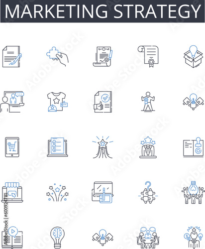 Marketing strategy line icons collection. Logistics, Coordination, Organization, Design, Creativity, Execution, Budgeting vector and linear illustration. Negotiation,Marketing,Innovation outline signs