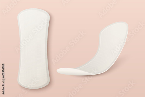 Vector 3d Realistic Menstrual Hygiene Products - Sanitary Daily Thin Pad Icon Set Closeup Isolated. Feminine Hygiene Icons - Sanitary Pads, Design Template. Front View