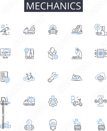 Mechanics line icons collection. Stocks, Investments, Portfolio, Trading, Shares, Bullish, Bearish vector and linear illustration. Equity,Dividends,Capital outline signs set