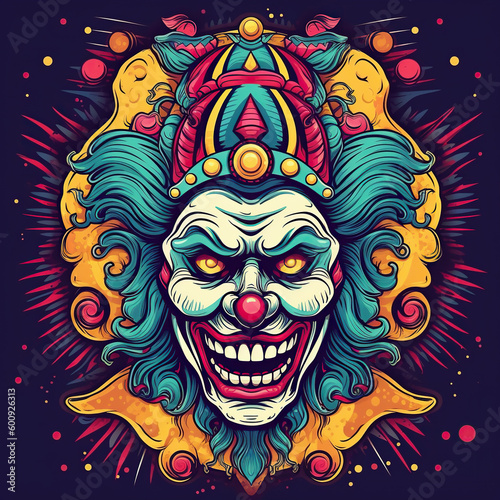 Clown tattoo. Creative image  vibrant colors. AI generated image.