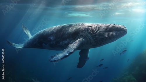 A wonderful whale with a wetsuit. AI generated