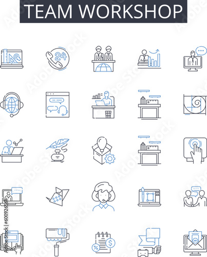 Team workshop line icons collection. Alert, Conscious, Awake, Attentive, Observant, Vigilant, Focused vector and linear illustration. Energetic,Stimulated,Wide-awake outline signs set