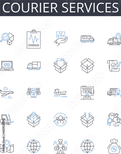 Courier services line icons collection. Grit, Perseverance, Tenacity, Endurance, Fortitude, Strength, Courage vector and linear illustration. Diligence,Stamina,Patience outline signs set