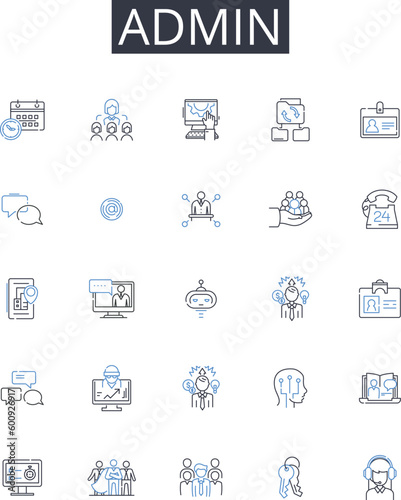 Admin line icons collection. Innovation, Strategy, Risk-taking, Resilience, Creativity, Leadership, Nerking vector and linear illustration. Marketing,Branding,Teamwork outline signs set photo