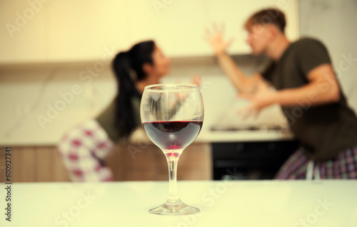 Alcoholism, problems with alcohol. Drunk man alcoholic argues with his wife