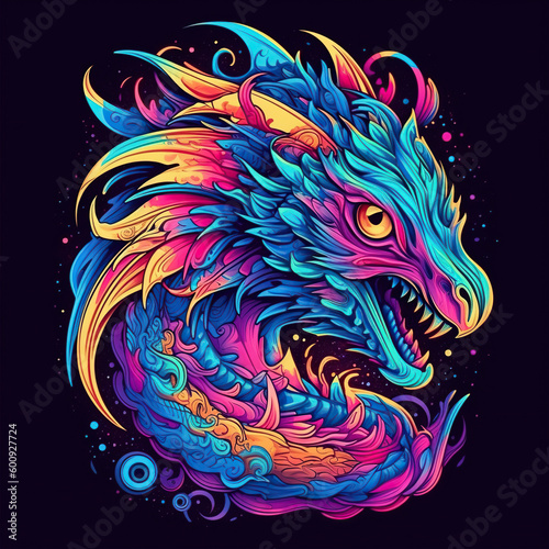 chinese dragon tattoo Vintage. Creative image, vibrant colors. AI generated image. © Jacques Evangelista