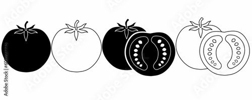 outline silhouette tomato icon set isolated on white background