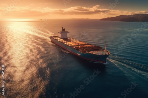 Industrial ship at sea. Backdrop or background with copy space. AI generated, human enhanced. © top images