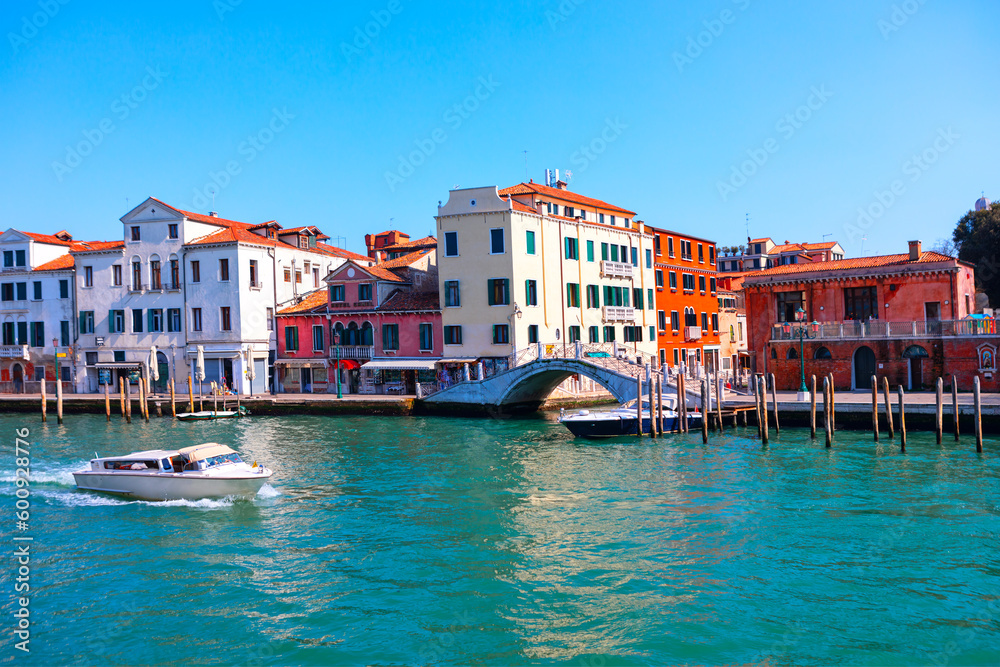 Venice water canal and architecture . City with water canals in Italy 