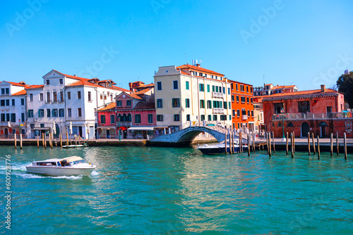 Venice water canal and architecture . City with water canals in Italy 