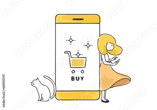 スマホで買い物する女性