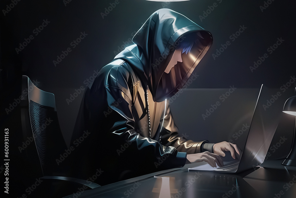 パソコンを使うハッカー(AI画像生成+画像編集ソフト使用) パソコンを使うハッカー(AI画像生成+画像編集ソフト使用)