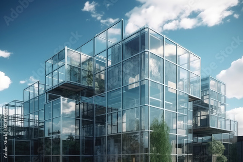 House or structure with a lot of glass. Building form of the future  generative AI
