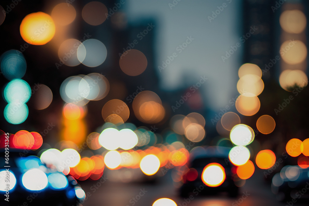 Street city night bokeh lights with large spots of lights, Generative AI