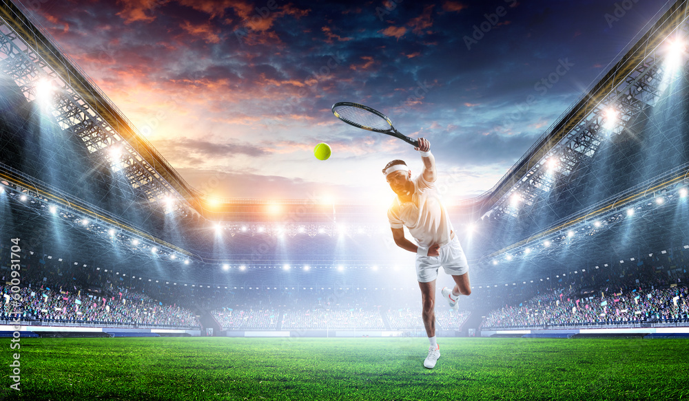 Professional tennis player . Mixed media - obrazy, fototapety, plakaty 
