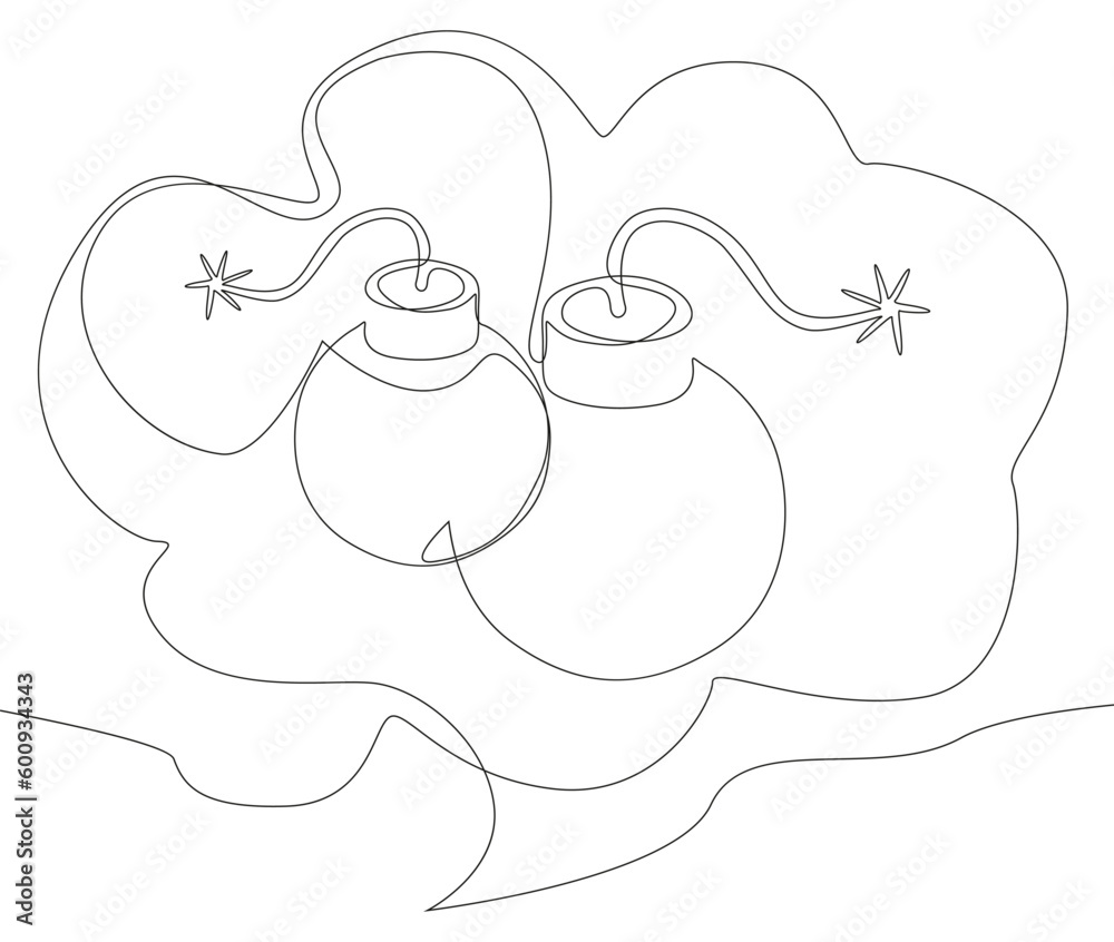 One continuous line of speech bubble with Bomb. Thin Line Illustration vector concept. Contour Drawing Creative ideas. One continuous line of speech bubble with Bomb. Thin Line Illustration vector concept. Contour Drawing Creative ideas.