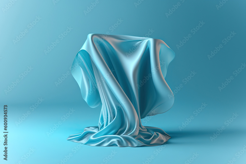 3D dancing fabric display, blue silk, 3D rendering 3D dancing fabric display, blue silk, 3D rendering