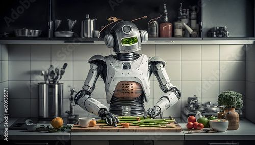 Artificial Intelligence Robot Doing Housework. Generation AI