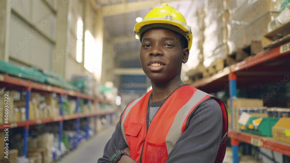 custom made wallpaper toronto digitalPortrait of African man industry worker working in factory warehouse.