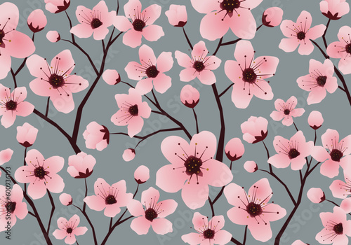 Cherry blossom Japanese Sakura Flower Seamless Pattern