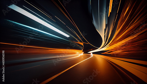 Abstract long exposure dynamic speed light in rural city road Ai generated image