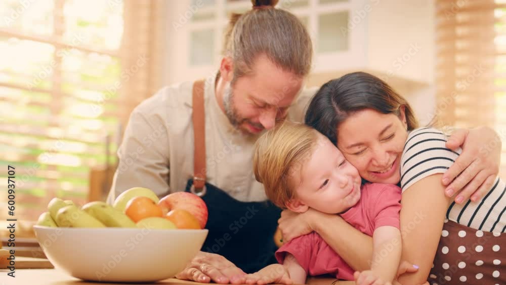 Caucasian family spending leisure free time together indoors in house. Caucasian family spending leisure free time together indoors in house.