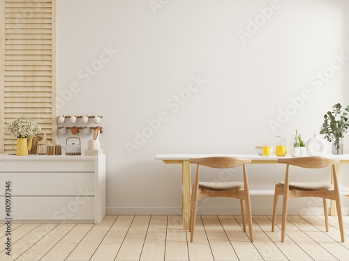 Dining room interior design with beige empty wall.3d rendering