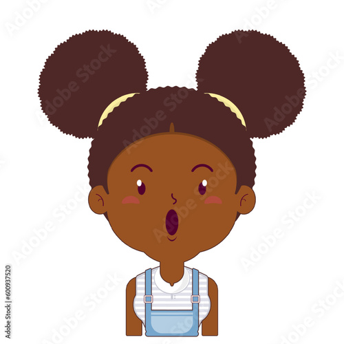 african american girl surprised face cartoon cute
